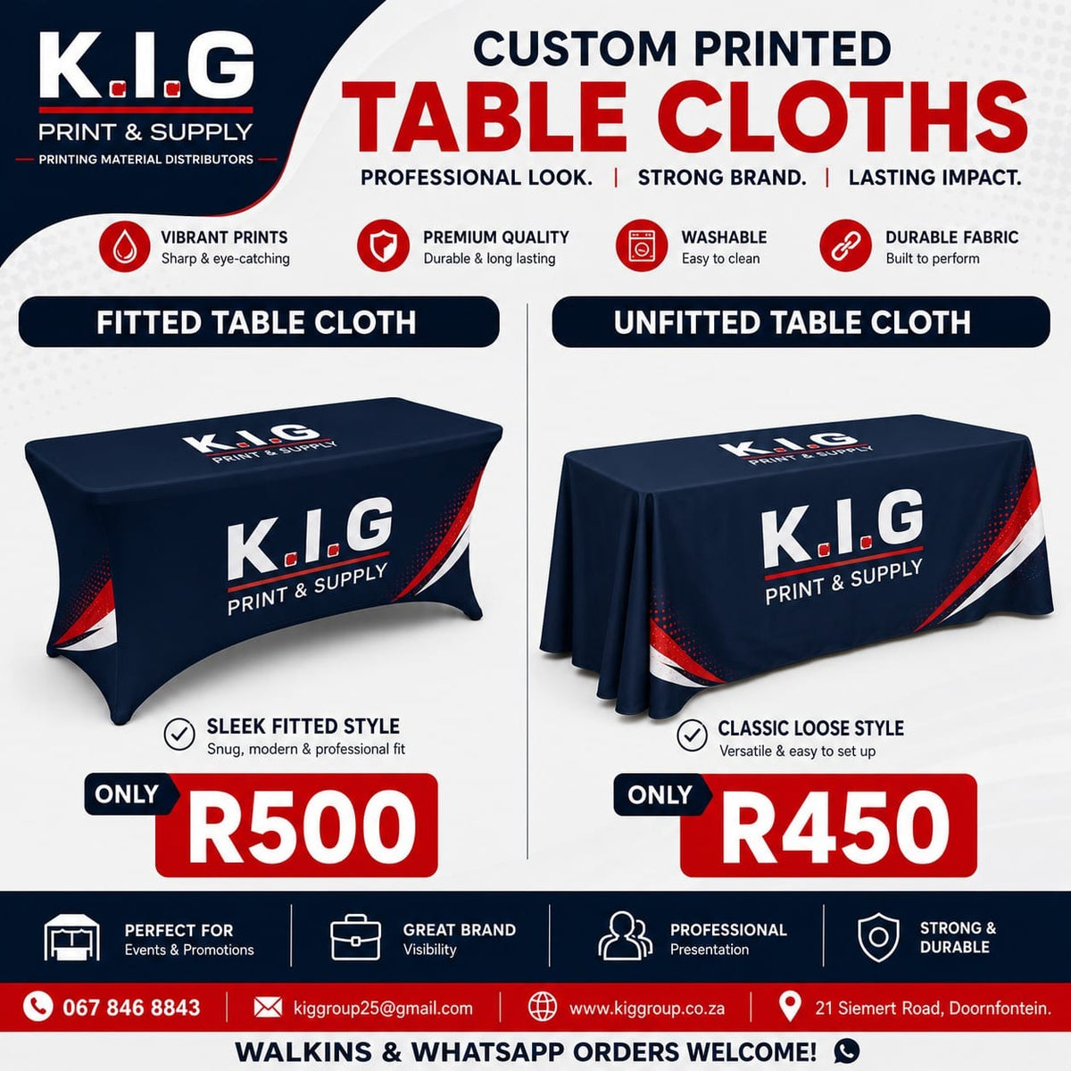 K.I.G Custom Printed Table Cloths
